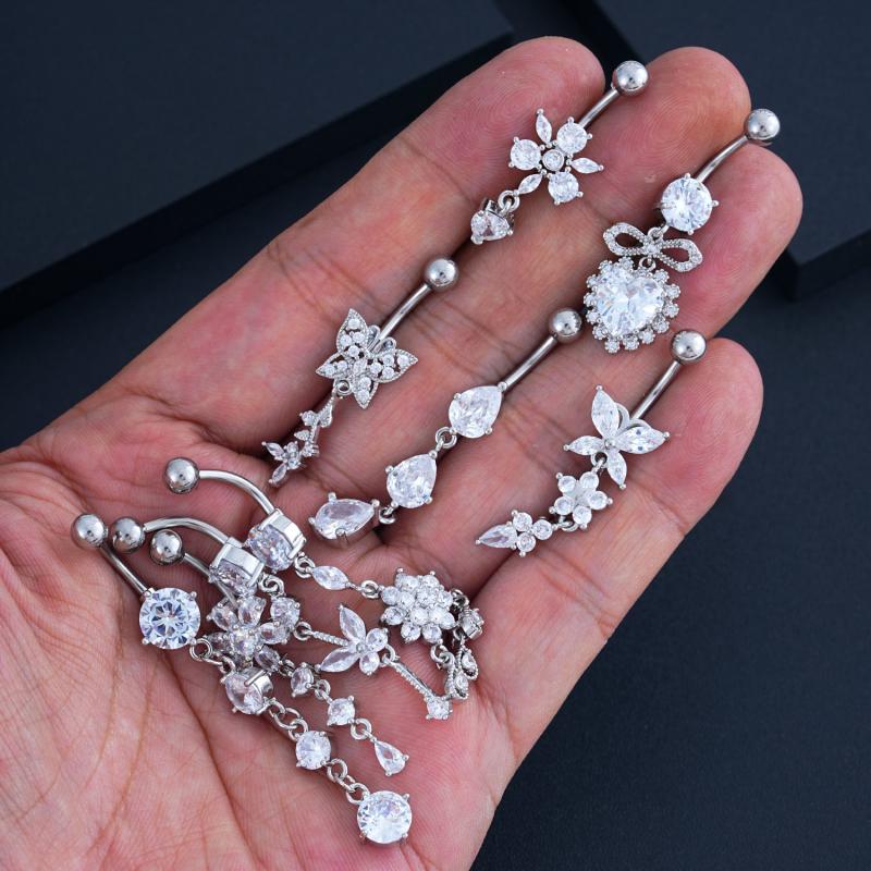 Modny Kryształowy Cyrkoniowy Wisiorek Kropelka Wody Motyl Kolczyk do Pępka Serce Piercing Pępka Dla Kobiet Biżuteria na Ciało na Plażę