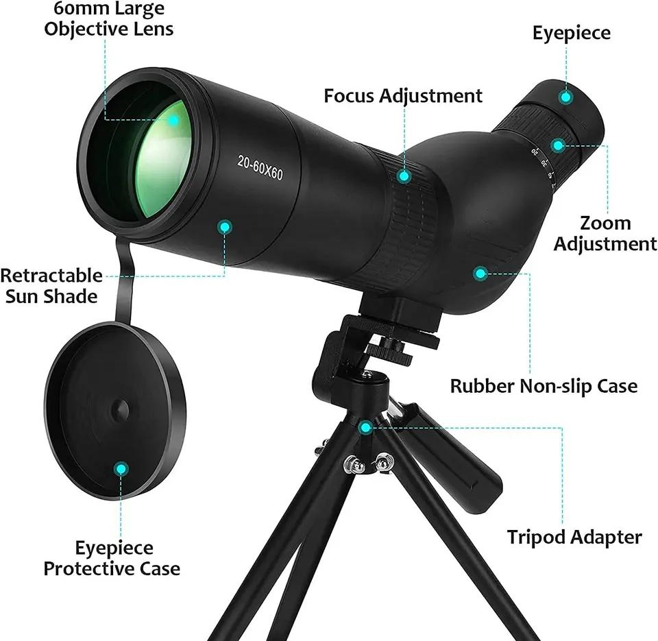 20-60x60 Monocular Telescope, High Power Zoom Scope With Bak4 Prism, Waterproof Anti Fog For Bird Watching, Camping, Travel And Phone Photography
