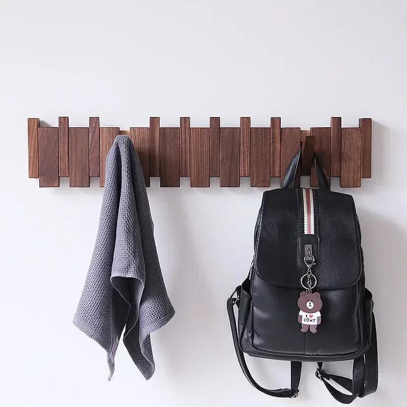Wall Mounted Black Walnut Coat Rack Creative Hanging Hat Key Bags Holder Doorway Entrance Rack Home Decor Furniture