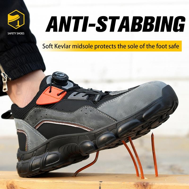 Rotating Buttons Men Boots Breathable Work Sneakers Men Safety Shoes Puncture-Proof Indestructible Shoes Non-slip Security Shoes