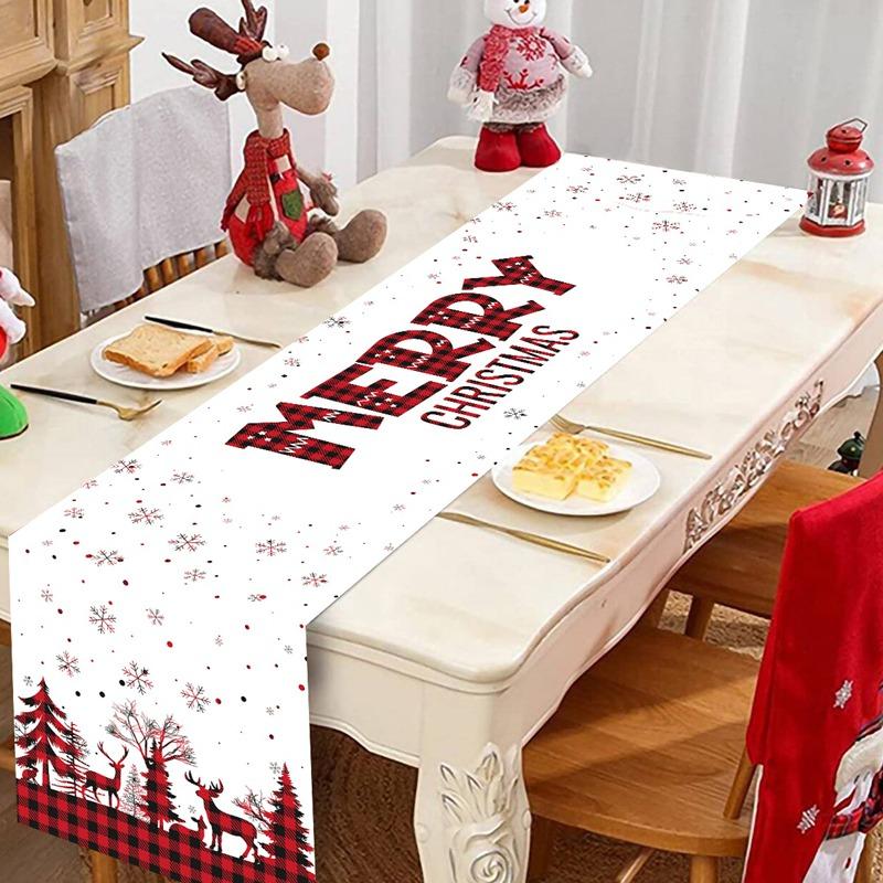 Christmas Ball Buffalo Plaid Table Runner Merry Christmas Decorations For Home Decor Xmas Table Flag Cover Gifts Happy New Year