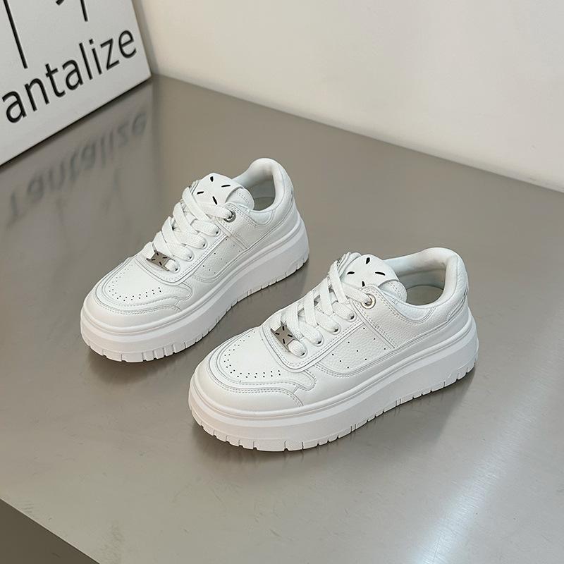 Leather thick-soled breathable little white shoes for women's 2025 spring new models increase height and match, college style sports and leisure shoe
