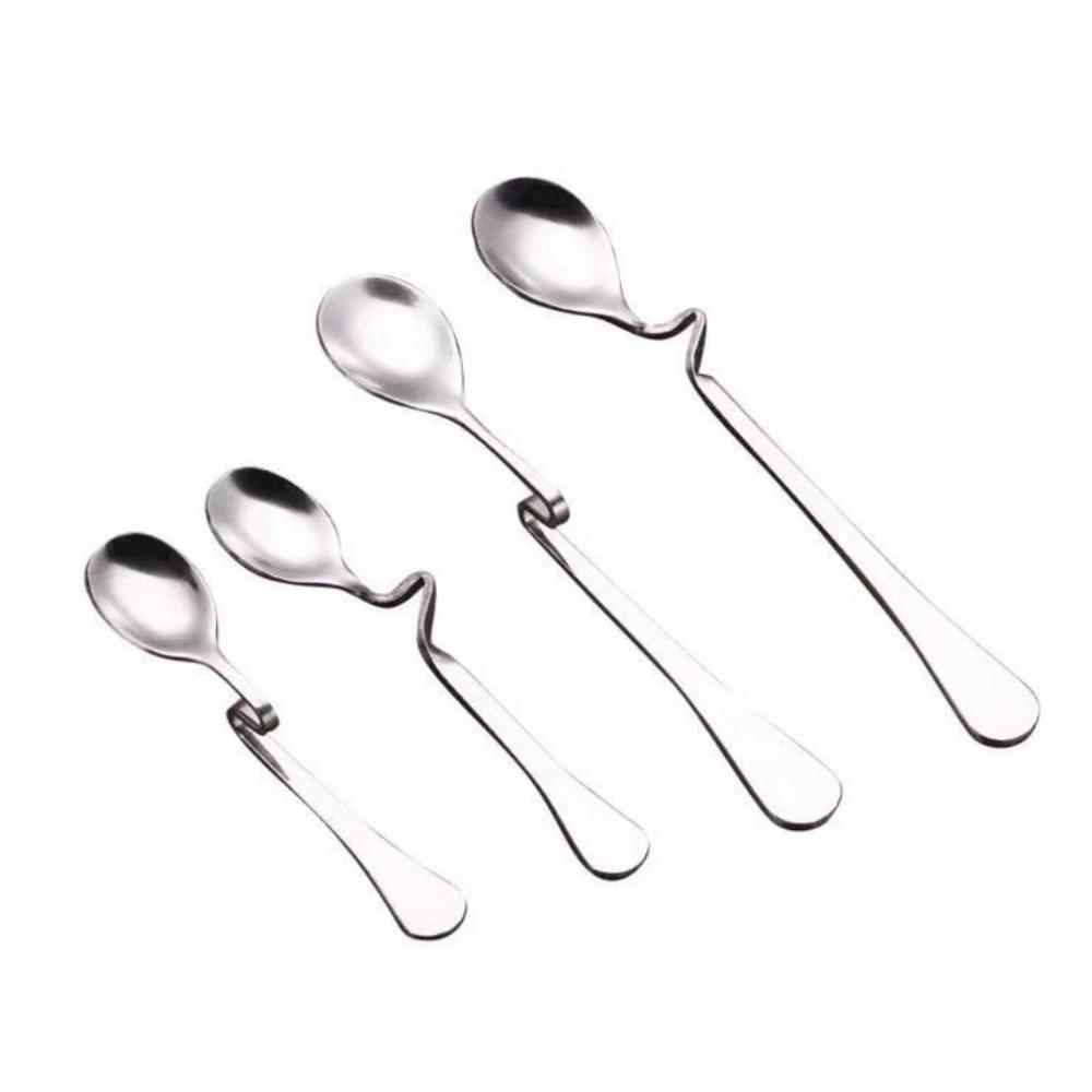 4pcs Twisting Coffee Spoon Set Curved Handle Mixing Spoon Polished Teaspoons  Hotel Restaurant