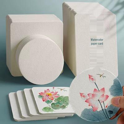 Yuanhao 300g Square Watercolor Postcard: Round, Hand-painted, Rough Texture Wood Pulp, Blank Bookmark