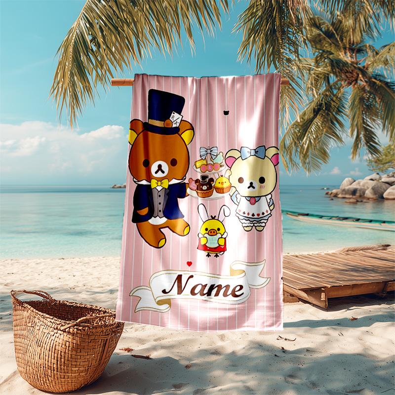 Personalized Customized Proof Beach Towel with San-X Rilakkuma Pattern - Soft, Absorbent,quick-drying,perfect Swimming,camping&bathing