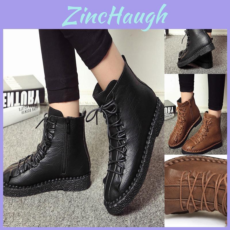 Pu Women Casual Leather Lace Up Combat Punk High Top Ankle Boots Boots Martin