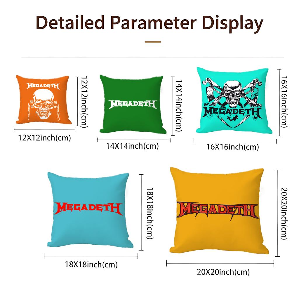 Metal Megadeth Cushion Cover Cushion Cover Set 4Pcs 50X50 45X45 40X40 Pillowcase Decorative Sofa Home Decor