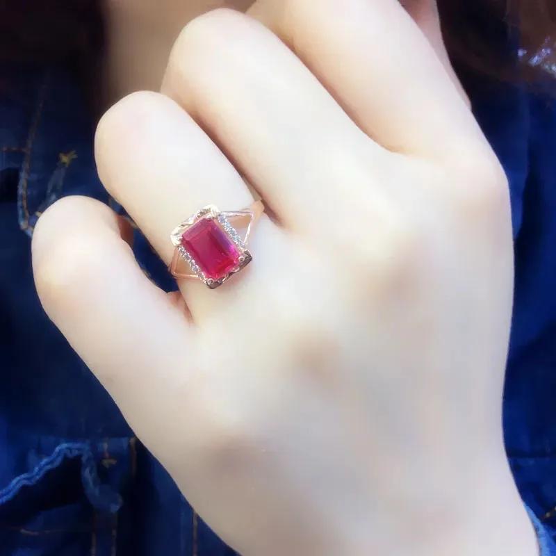 Fashion Copper Plating Rose Golden Engagement Ring Square Ruby Rings for Women Light Luxury Charms Zircon Adjustable