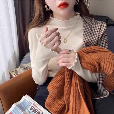 Spring and Autumn New Fungus Semi-turtleneck Sweater Knitted Top Women's Outer Wear with Inner Base Layer