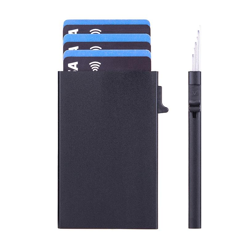 1Pc Hand Push Aluminum Alloy Card Box, Anti-theft RFID Card Bag, Anti-degaussing Automatic Pop-up Bank Card Cover, Credit Card Box