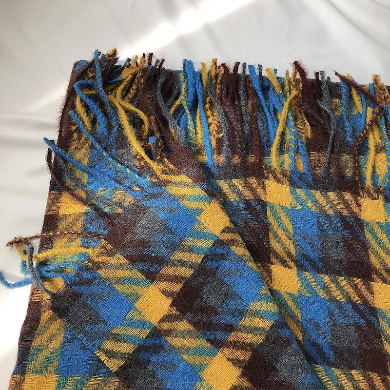 Cachecol xadrez feminino outono e inverno novo estilo longo de alta qualidade estudante casal xale quente e grosso cachecol de borla