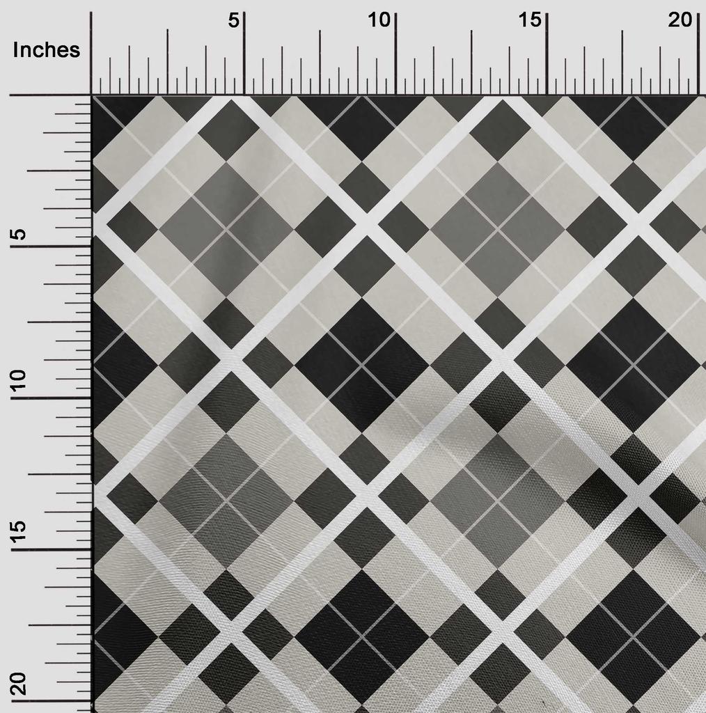 oneOone Cotton Flex Light Brown Fabric Argyle Check Sewing Material Print Fabric By The Yard 40 Inches