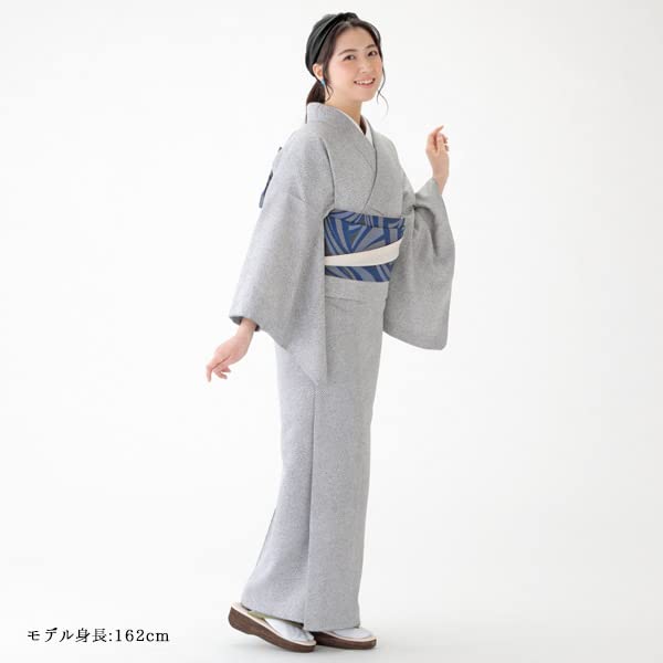 Kyoto Kimono Yuzen Washable Kimono, Edo Komon, Shibori Pattern, Lined, Single Layer, Women's, Casual, Chic, Retro, Modern (Gray)