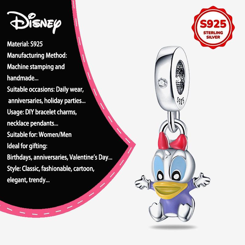 New Disney 925 Silver Winnie & Stitch Charms for Bracelet Necklace DIY Jewelry Gifts Holiday Party