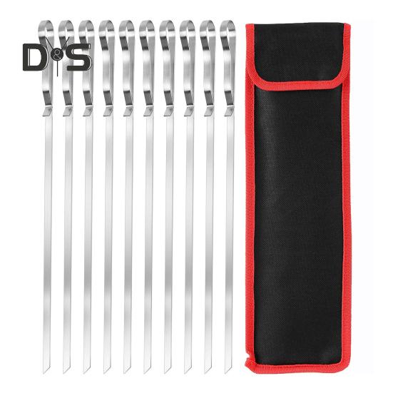 6/10Pcs Stainless Steel BBQ Skewers with Storage Bag Ring Design Flat BBQ Needle Metal Stick for Grilling Sausages Seafood Veggies
