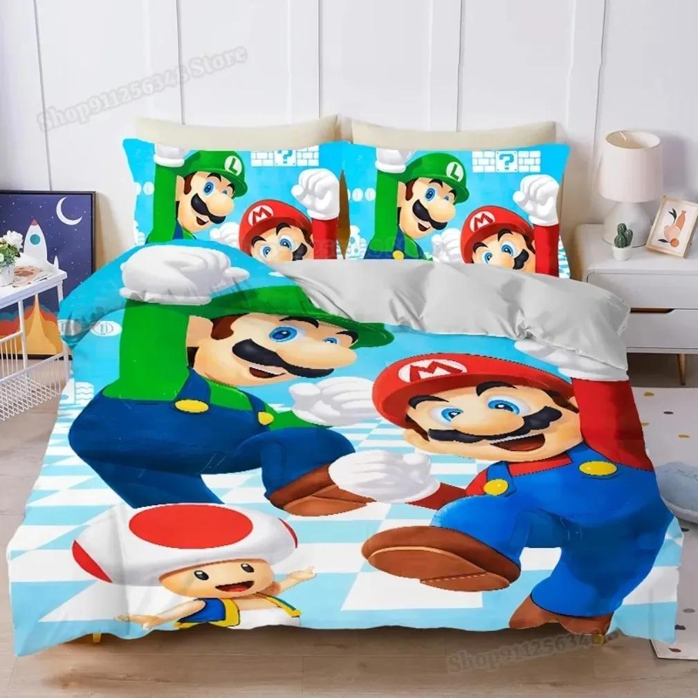 3D Anime Supers M-Mario BrosPrinted Bedding Set- Duvet Cover + Pillowcases2/3pcsSuitable for Kids Adults Soft Polyester