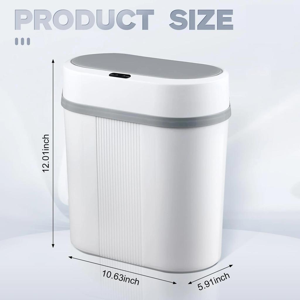 12L Smart Sensor Touchless Automatic Closing Trash Can Battery Powered for Kitchen Bathroom House Office