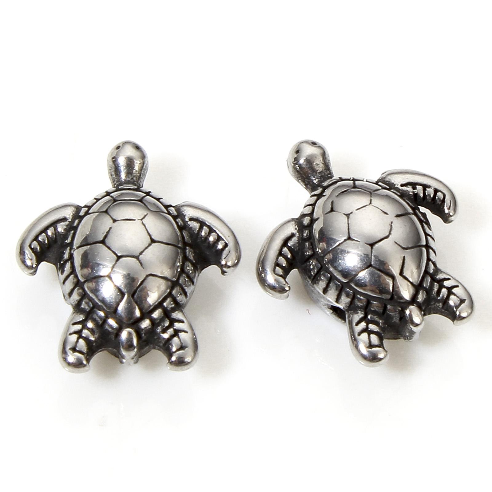 2 Pcs Animal Beads Antique Silver Color 304 Stainless Steel Beads Turtle Owl Tiger Beads For Diy Charm Jewelry Making