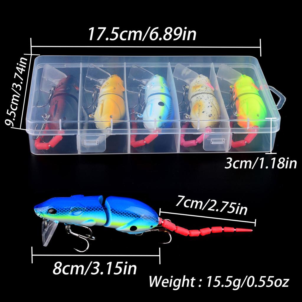 Lure: Five-Piece Boxed Bionic Mouse Jointed Pencil Minnow, 8cm/15.5g, Asp Mimic Fake Bait