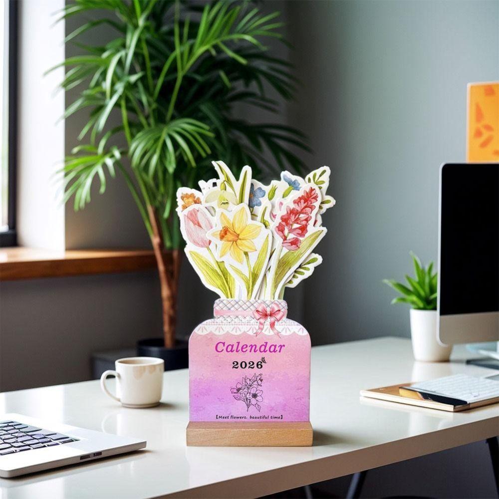 Vase Shaped Monthly Planner Detachable Base Floral Desk Calendar for Table Desk Decor
