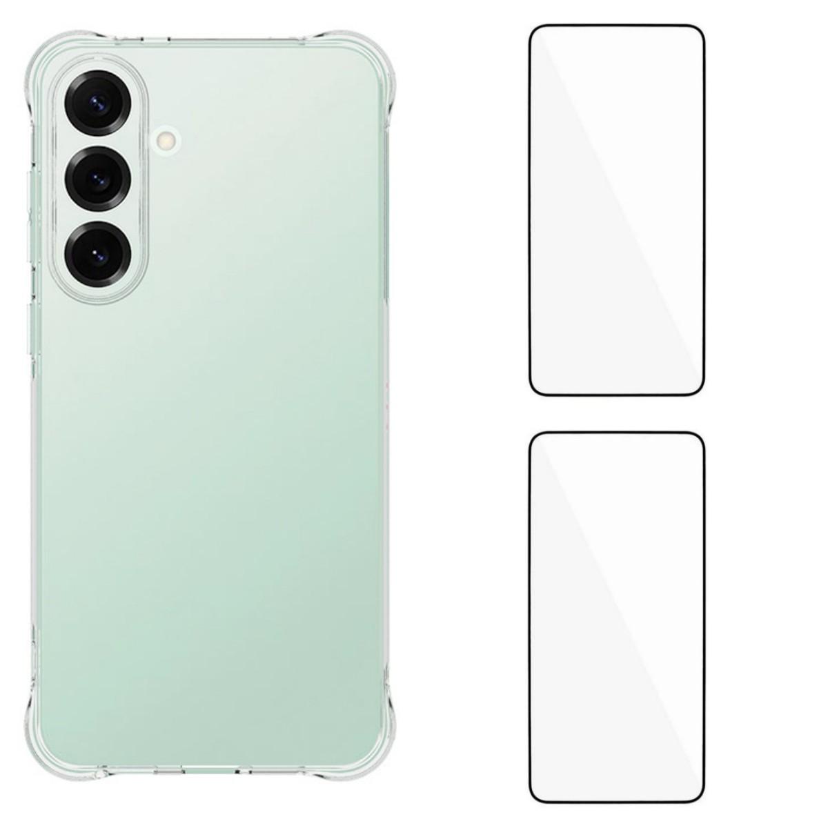 

For Samsung Galaxy S25 FE TPU Case WANLONFENG WL2 Series 2.0mm Phone Cover with 2Pcs Tempered Glass Films Transparent