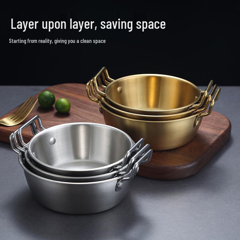 Korean Style Stainless Steel Snack Bowl with Handles - Versatile for Rice, Salad, Hot Pot, Sauces, French Fries, Fruits, and Fried Snacks