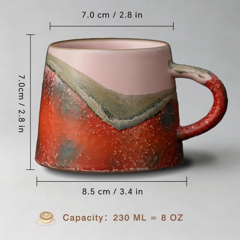 Handmade-Look Coffee Mugs 8Oz Ceramic Art Cup with Wide Base and Handle for Homes Office Beverage Use and Teatimes
