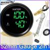 52mm 2-in-1 Digital Water Level Gauge + Water Temp Meter Water Temperature Gauge Green LED for Car 12V/24V + Temp Sensor 10mm