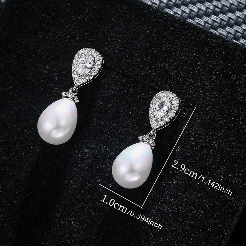 European and American Fashion Stud Earrings Cross-border Foreign Trade Pearl Zircon Stud Elegant Temperament Women's Earrings Bridal High-end Earrings