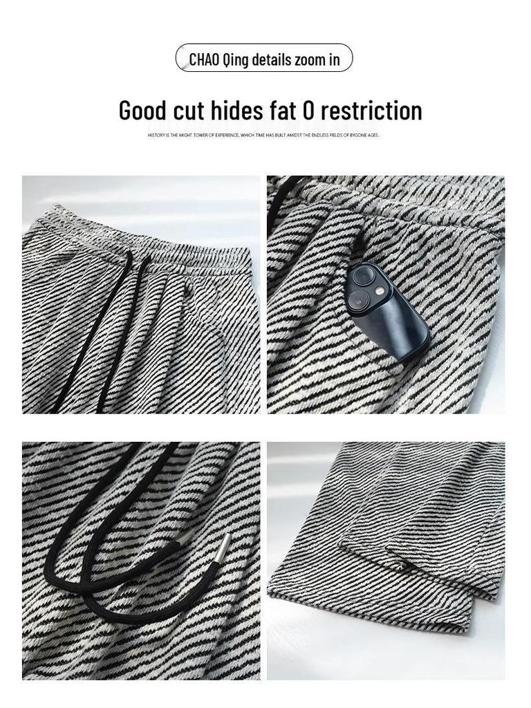 Sommerhose für kleine Frauen mit hohem Bund, Streifen und weitem Bein