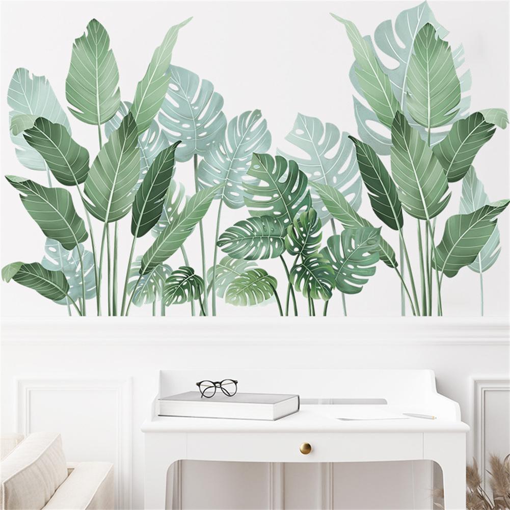 2pcs Tropical Green Leaves Wall Stickers Self-adhesive Wall Murals Wallpaper Home Decor For Bedroom Living Room