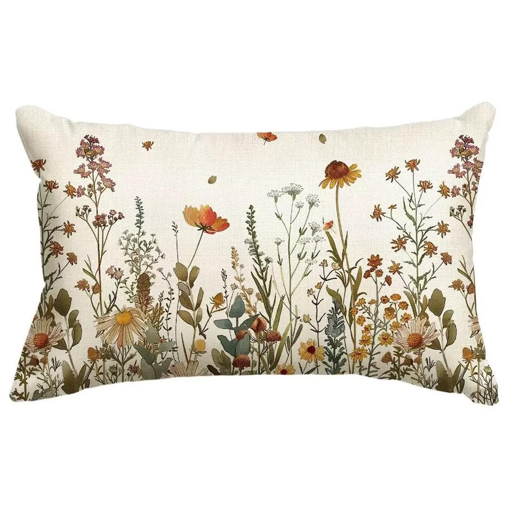New Spring Flower Pillowcase Linen Printed Floral Sofa Cushion Cover Home Pillowcase