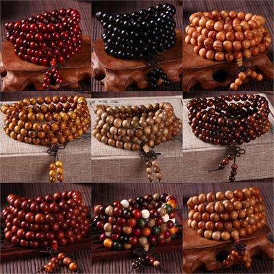 Buddhist Prayer Bracelet - 108 Beads, Multi-strand Sandalwood, Black Rosewood, Wenwan Style