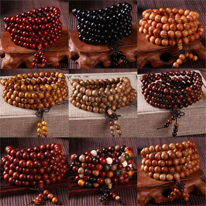 Buddhist Prayer Bracelet - 108 Beads, Multi-strand Sandalwood, Black Rosewood, Wenwan Style