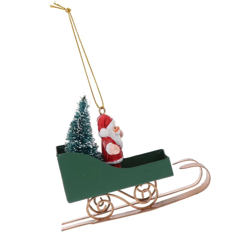 Iron Art Sleigh Hanging Ornamen Nordic Christmas Figurine Decorations Xmas Tree Sled Pendant  Gifts