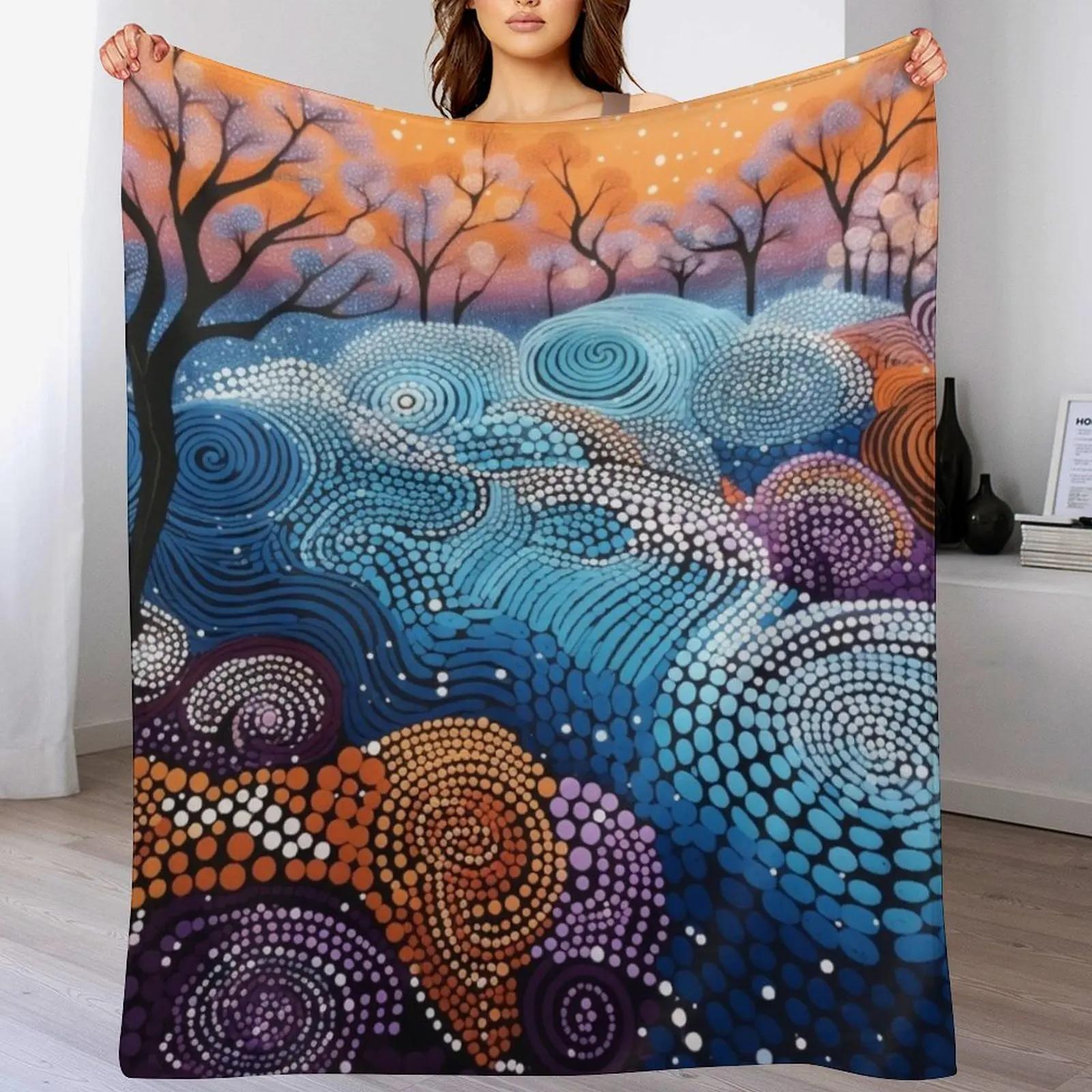 Creative Homewares Unisex Aboriginal Authentic Art - With Trees In Park Throw Blanket Ultra Soft Flannel Fleece Blanket For All Seasons