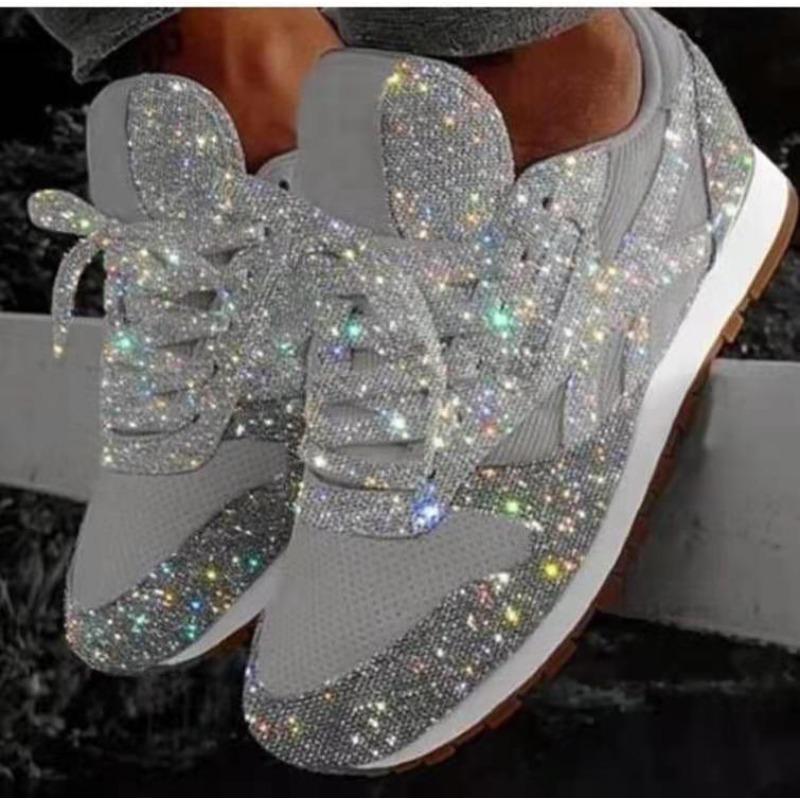 Autumn Muffin Sequins Casual Shoes Breathable Rhinestone Platform Sports Women's Shoes