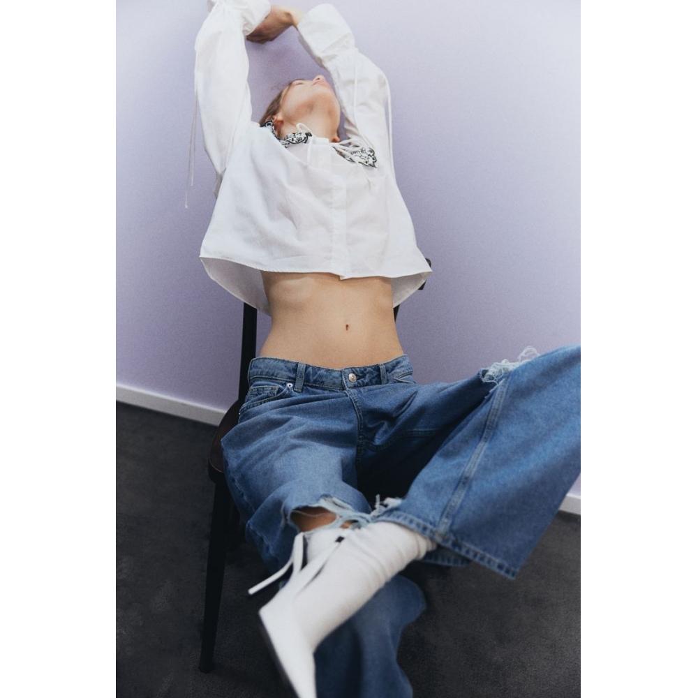 

H M Broderie Anglaise Detail Poplin Blouse White Floral