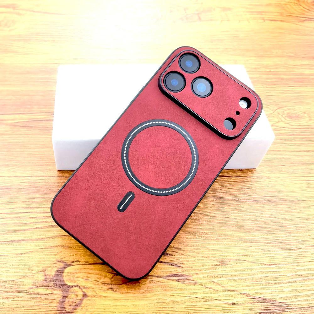 Magnetic Lambskin Texture iPhone 17 Pro Max Case - Full Wrap Protective Cover for Apple 14, 15, 16