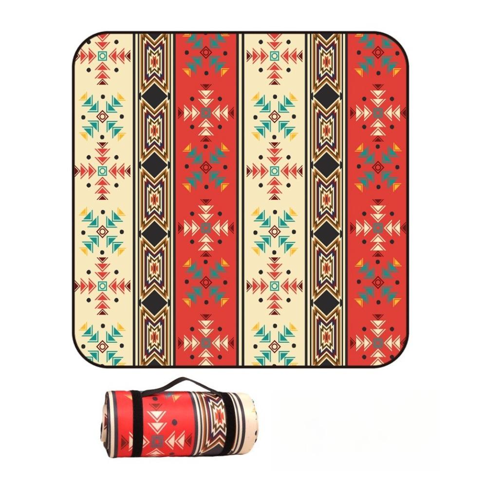 Vintage Print Picnic Blanket Waterproof Outdoor Camping Mat Carry Strap Foldable Travel Rug for Beach Park