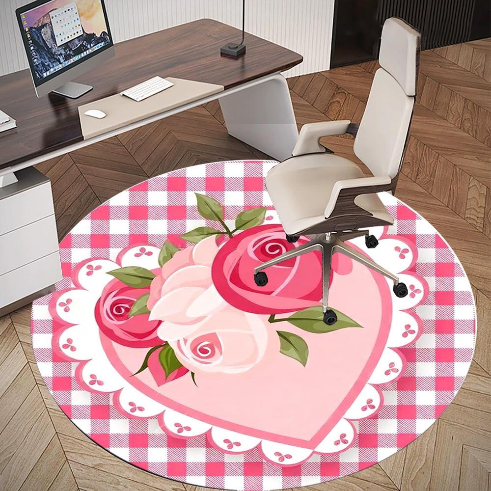 1PC Rose Heart Office Round Area Rug, Under Office Chairs Bedroom Living Room Home Decor,Carpet for Office, -1110292