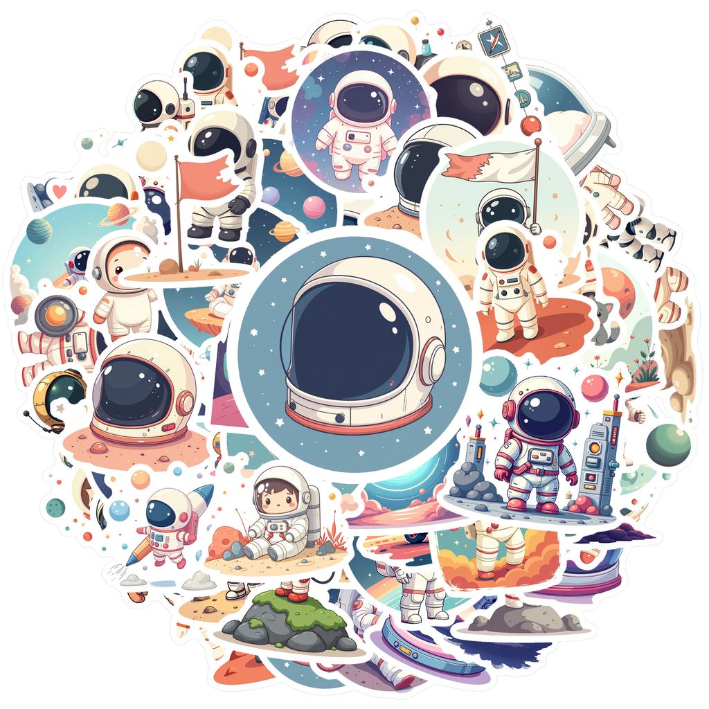 35-200 Stück Raumstation Astronauten Aufkleber Cartoon Graffiti Decals DIY Handy Laptop Notizbuch Koffer Wasserdichter Aufkleber