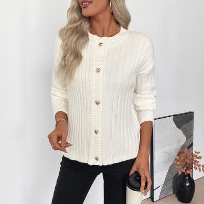A New Autumn and Winter Simple and Sweet Style Loose Metal Heart-shaped Button Solid-color Sweater Coat Cardigan