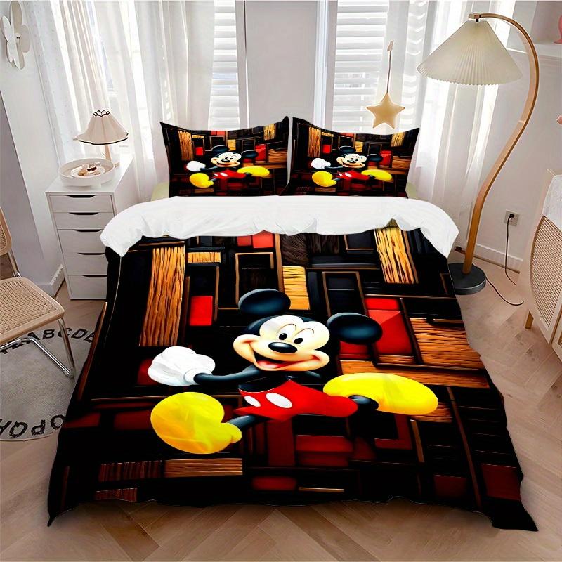 3pcs Mickey Mouse Printed Bedding Set, Breathable And Soft, Machine Washable, Christmas Gift, Suitable for Bedroom Decoration, 095