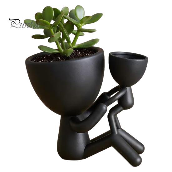 Cute Desktop Landscape Planter 3D Printed Mother Child Embracing Planter, Modern Minimalist Dual Succulents Multi Functional Storage Holder