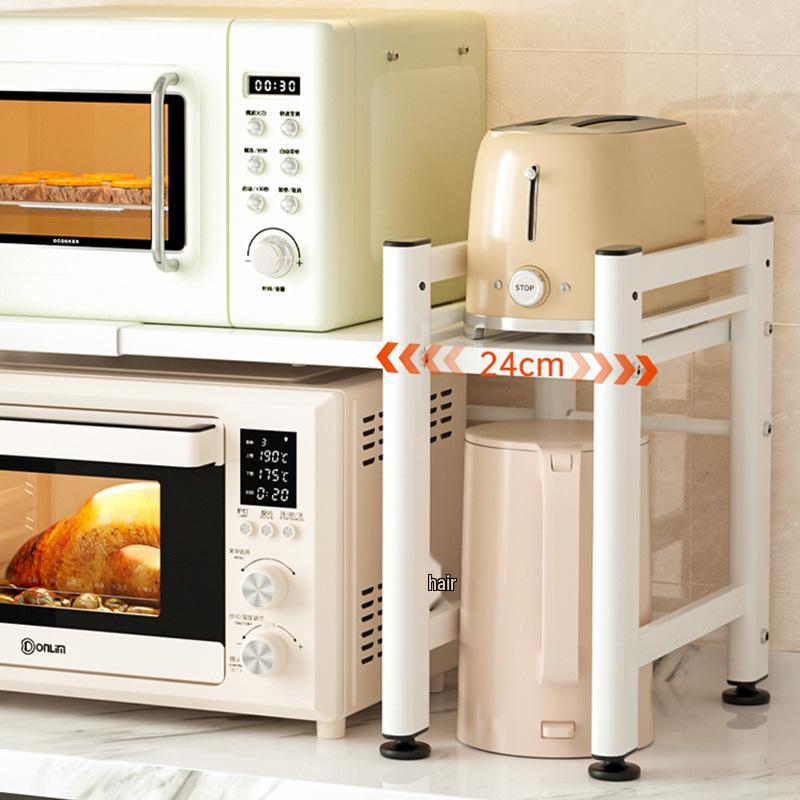 Two-Layer Telescopic Carbon Steel Microwave Oven Rack for Countertop Storage