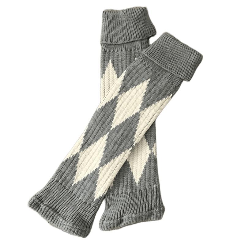 Argyle Pattern Wool Knitted Turn Cuffs Leg Warmers for Women and Students Cold Weather Foot Covers Footless Calf Socks