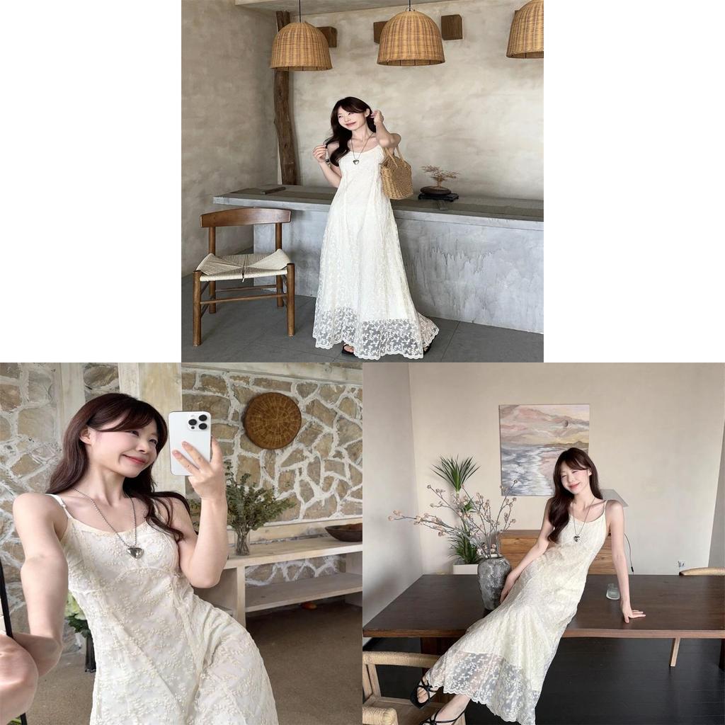 Elegante Abito Sottoveste Estivo in Poliestere e Pizzo con Scollo Quadrato per la Vacanza delle Donne