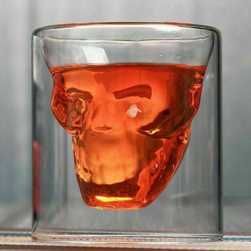 Skull Head Glass Beer Mug With Double Layer High Borosilicate For Home Bar Use