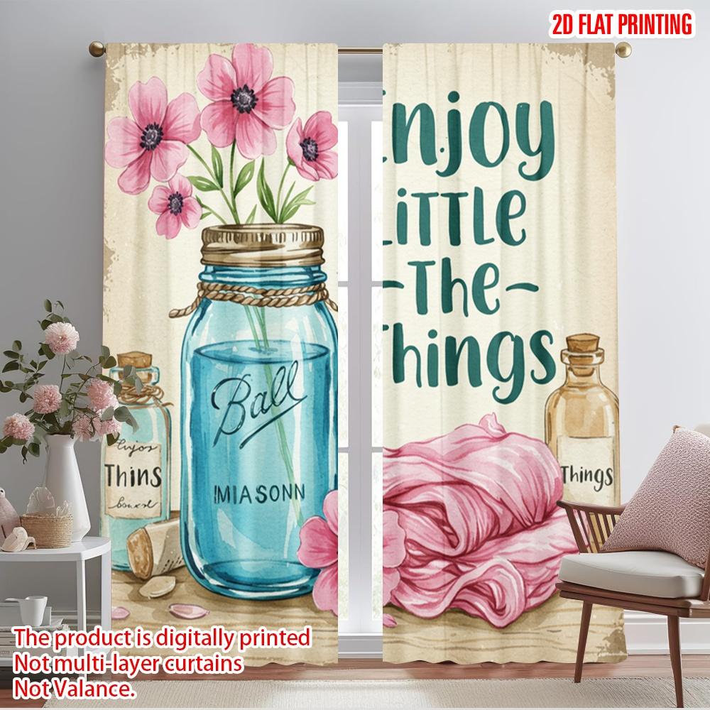 

2pcs 2D flat printing Curtain Enjoy Little Things 100% Polyester Without Electricity Festive Wall Decor Perfect for Indoor 52.50×116.00 CM 2pcs